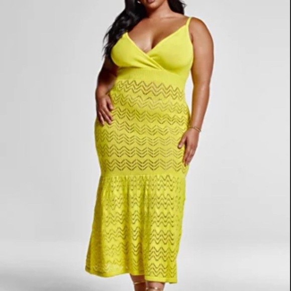 Fashion to Figure Dresses & Skirts - Fashion to Figure Yellow Crochet Midi Dress